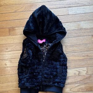 Catherine Malandrino Black Faux Fur Vest with Leopard Lining